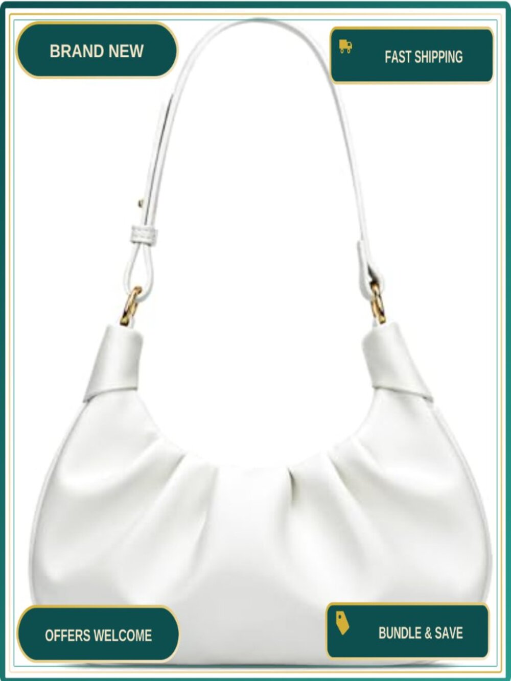 Leather Hobo Shoulder Bag Ruched Underarm Purse Mini Crescent